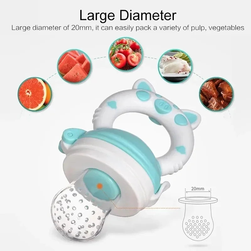 3-in-1 Baby Fruit Feeder Pacifier – Safe silicone nibbler for fresh fruits, milk feeding, and teething relief, designed to support healthy and independent feeding for infants and toddlers.