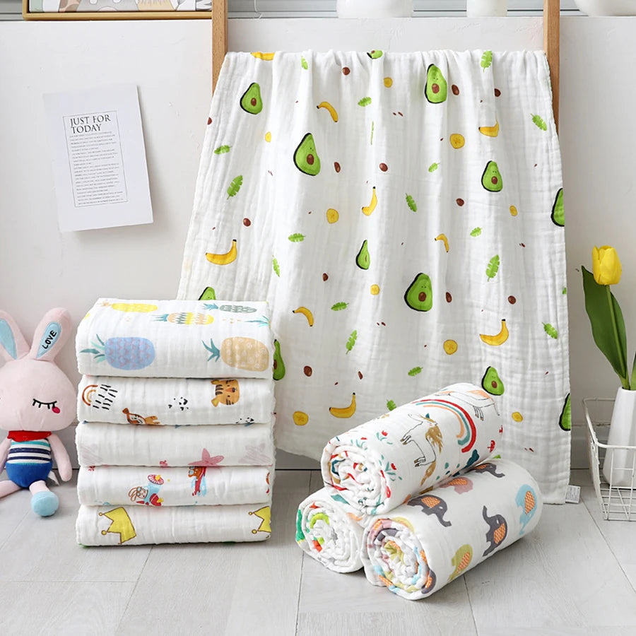 "Wrap your little one in softness and comfort with our 4-Layer Cotton Gauze Baby Bath Towel – ultra-absorbent, breathable, and perfect for bath time, cuddle time, and beyond."