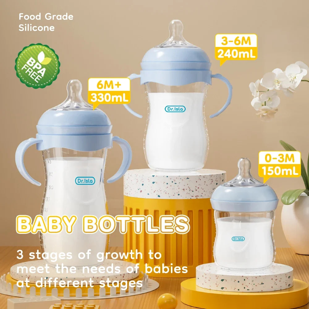 BPA-Free Baby Feeding Bottle with Handles (150ml/240ml/330ml) – Durable PP milk bottle designed for newborns and infants, featuring an easy-grip handle for comfortable feeding and independent drinking.