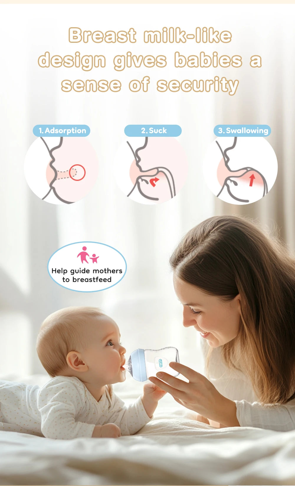 BPA-Free Baby Feeding Bottle with Handles (150ml/240ml/330ml) – Durable PP milk bottle designed for newborns and infants, featuring an easy-grip handle for comfortable feeding and independent drinking.