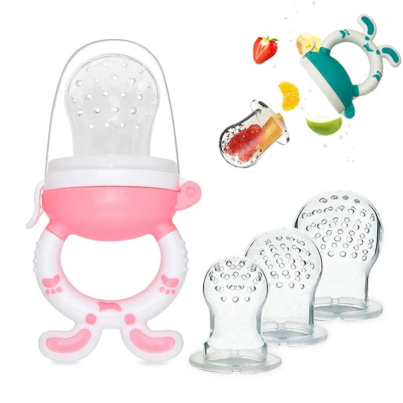3-in-1 Baby Fruit Feeder Pacifier – Safe silicone nibbler for fresh fruits, milk feeding, and teething relief, designed to support healthy and independent feeding for infants and toddlers.