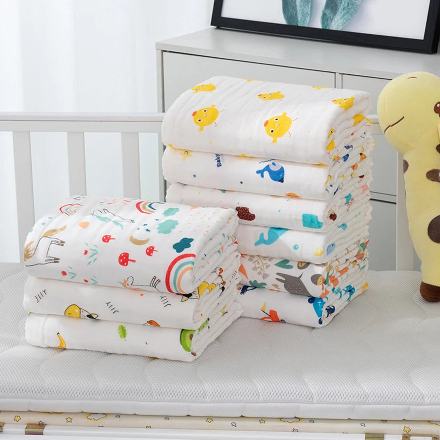 "Wrap your little one in softness and comfort with our 4-Layer Cotton Gauze Baby Bath Towel – ultra-absorbent, breathable, and perfect for bath time, cuddle time, and beyond."