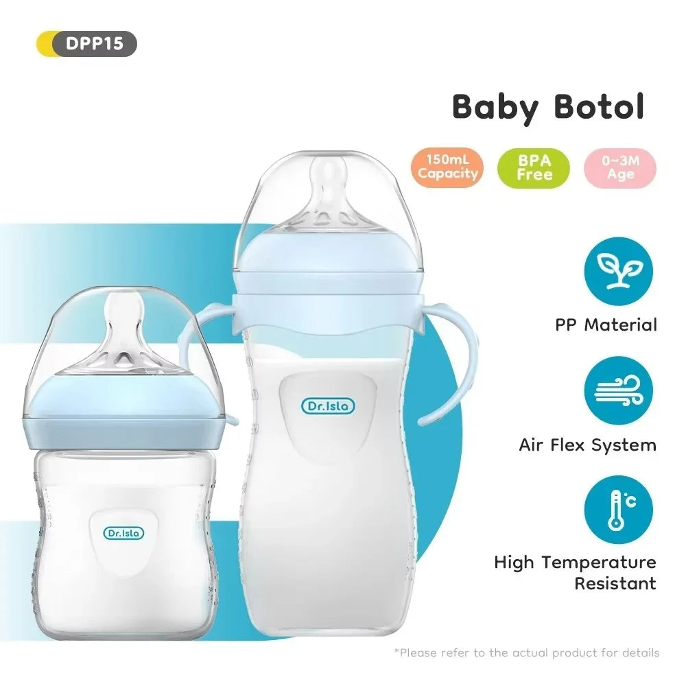 BPA-Free Baby Feeding Bottle with Handles (150ml/240ml/330ml) – Durable PP milk bottle designed for newborns and infants, featuring an easy-grip handle for comfortable feeding and independent drinking.