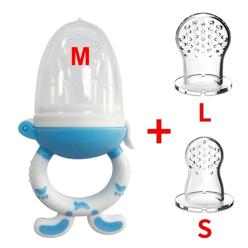 3-in-1 Baby Fruit Feeder Pacifier – Safe silicone nibbler for fresh fruits, milk feeding, and teething relief, designed to support healthy and independent feeding for infants and toddlers.