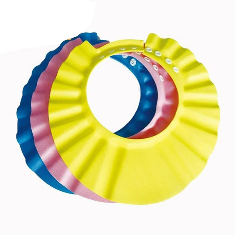 "Make bath time tears-free and fun! This adjustable baby shower cap helps keep water and shampoo away from little eyes and ears for a more comfortable wash."