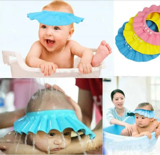 "Make bath time tears-free and fun! This adjustable baby shower cap helps keep water and shampoo away from little eyes and ears for a more comfortable wash."