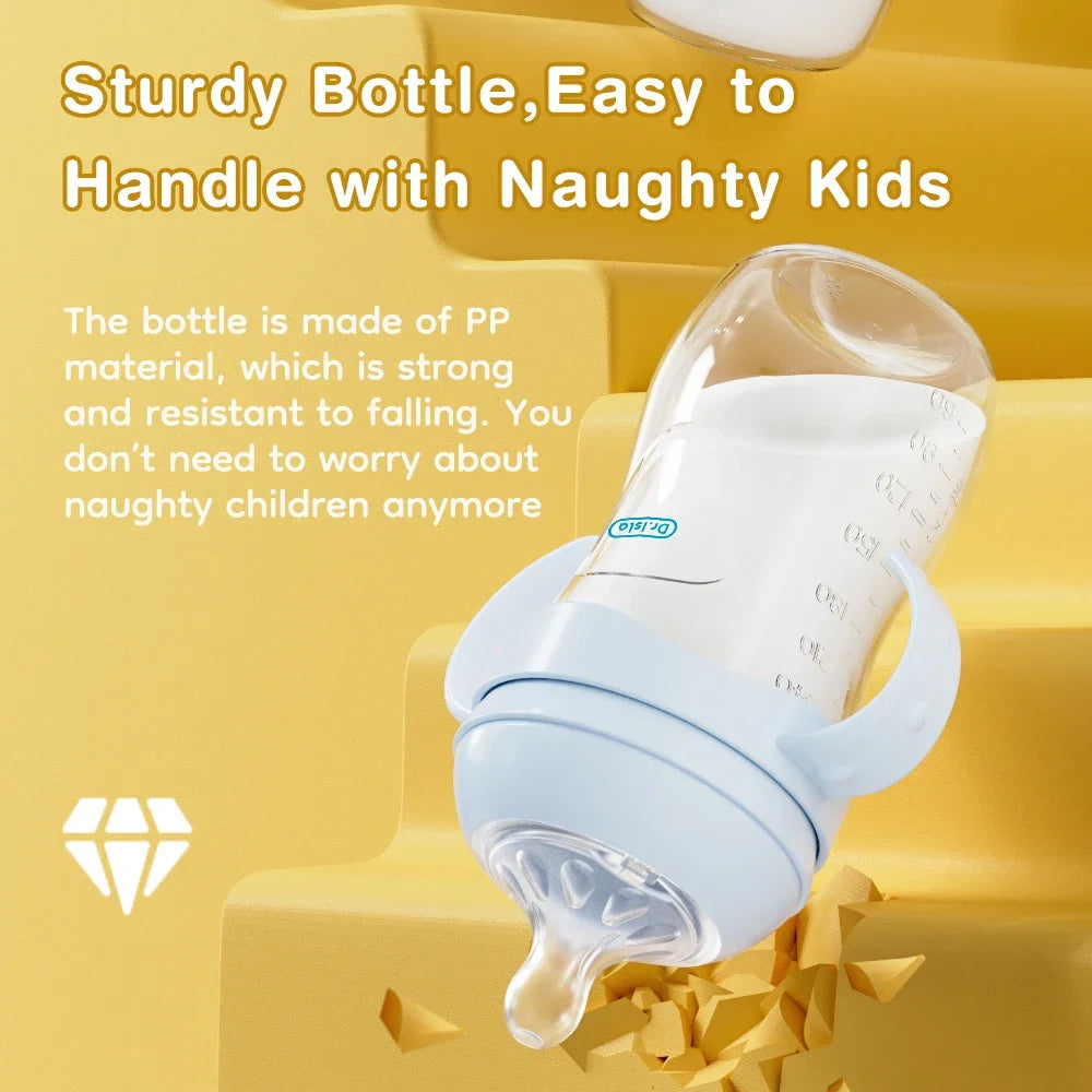 BPA-Free Baby Feeding Bottle with Handles (150ml/240ml/330ml) – Durable PP milk bottle designed for newborns and infants, featuring an easy-grip handle for comfortable feeding and independent drinking.