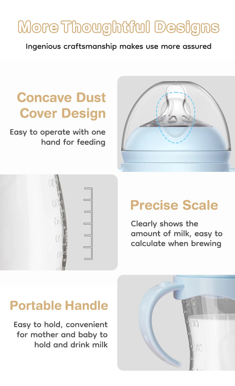 BPA-Free Baby Feeding Bottle with Handles (150ml/240ml/330ml) – Durable PP milk bottle designed for newborns and infants, featuring an easy-grip handle for comfortable feeding and independent drinking.